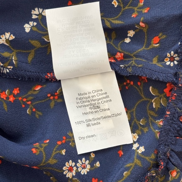 Madewell 100% Silk Stanza Ruffle-Hem Top Blouse XXS in Moonless Floral Navy - Picture 10 of 11